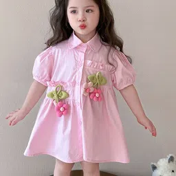 StyleCast x Revolte Girls Pleated Shirt Collar Cotton A-Line Midi Dress-41