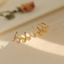 PolluxCraft Gold Plated Zircon Studded Contemporary Korean Hoop Earrings-image-86