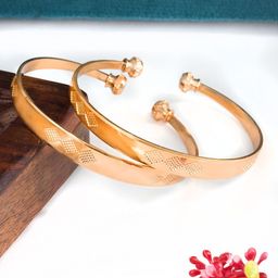 PRIVIU Set Of 2 Gold Plated Kada Style Adjustable Bangles-7