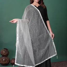 EBADAT Embroidered White Cotton Dupatta-34