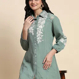 Trendmalls Floral Embroidered Shirt Collar Thread Work Thread Work Kurti-image-38