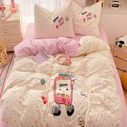 JC HOME Pink & White 4 Pieces Printed Double Queen Regular Bedding Set-image-90