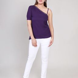 DELIS One Shoulder Puff Sleeve Monochrome Georgette Top-image-13