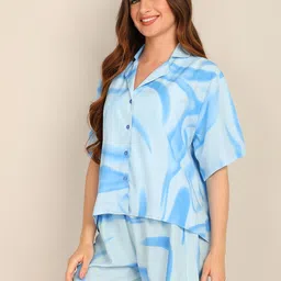 all about you Abstract Printed Lapel Collar Shirt With Shorts-25