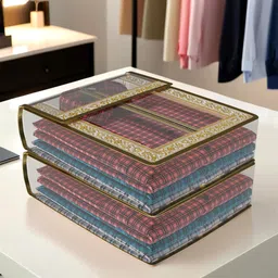 Kuber Industries Gold-Toned 2 Pieces Dot Lace-Design Multi-Utility Organisers-24