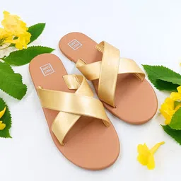 POSTCARD Women Gold-Toned Solid Open Toe Flats-74