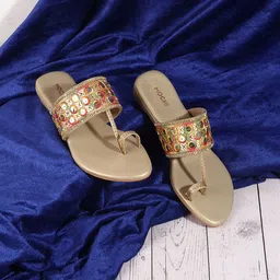 Mochi Women Ethnic Embellished One Toe Flats-image-64