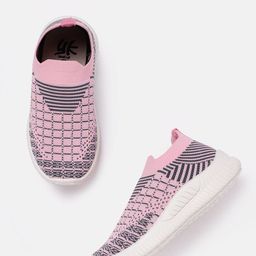YK Girls Pink & Grey Self-Checked Slip-On Sneakers-9