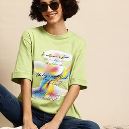 Mast & Harbour Typography Printed Oversized Side Slit Longline T-shirt-image-31