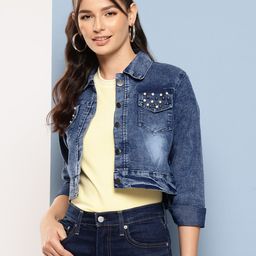 Aarika Washed Beads Studded Cropped Denim Jacket-picture-12
