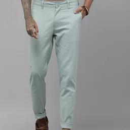 The Roadster Lifestyle Co. Men Green Solid Slim Fit Trousers-image-51