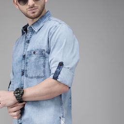 Roadster Men Blue Denim Sustainable Shirt-image-43