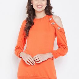 Belle Fille Women Orange Cold-Shoulder Solid Sweatshirt-image-50