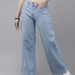 Roadster Women Blue Wide Leg High-Rise Light Fade Stretchable Jeans-picture-2