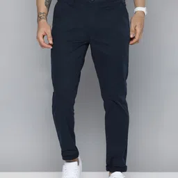 HERE&NOW Men Navy Blue Solid Slim Fit Chinos Trousers-image-7