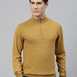 Louis Philippe Men Khaki Self Design Pullover Sweater-image-48