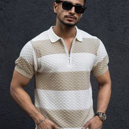 Powerlook Men Striped Polo Collar Cotton T-shirt-image-28