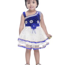 BAESD Girls Embellished Asymmetric Neck Sleeveless Gathered Silk Fit & Flare Dress-image-65