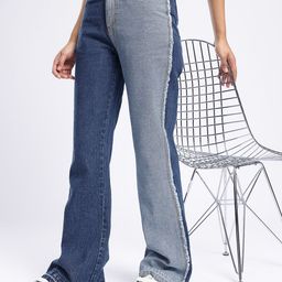 glitchez Women Slim Flared Fit High-Rise Colourblocked Frayed Jeans With Raw Edges-picture-8