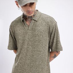 glitchez Urban Vibes Melange Oversized Ribbed Polo T-shirt-image-58