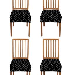 Lazi Black Stretchable 200 GSM Dining Chair Seat Covers Set of 4-image-86