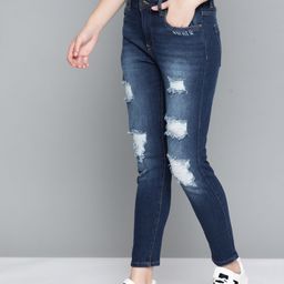Harvard Women Navy Blue Skinny Fit Highly Distressed Light Fade Stretchable Cropped Jeans-image-18