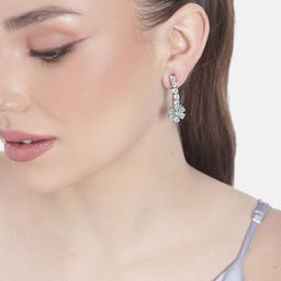 Estele Rhodium-Plated CZ Floral Drop Earrings-26