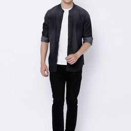 HIGHLANDER Men Black Slim Fit Denim Casual Shirt-image-49
