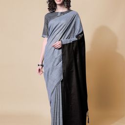 Inddus Grey & Black Colourblocked Saree-16