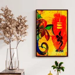 999Store Multicolor Canvas Lord Ganesha With Shivling Om Symbol Painting Wall Art-45