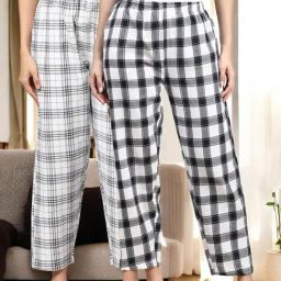 Kryptic White & White Cotton Relaxed Fit Printed Lounge Pants - Pack of 2-image-68