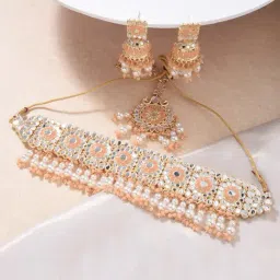 Fida Ethnic Indian Peach Jewellery Set-image-4