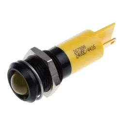 RS PRO Yellow Panel Mount Indicator 24V DC, Mounting Hole Size 14 mm, Termination Type Solder Tab, Model No 207898-17