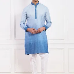 Satwaa Ombre Dyed Thread Work Mandarin Collar Cotton Straight Kurta-3