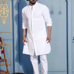 MIDAV Men Thread Work White Romance Pathani Kurta-image-95