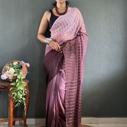 FLOURIOUS Striped Pure Georgette Saree-image-50