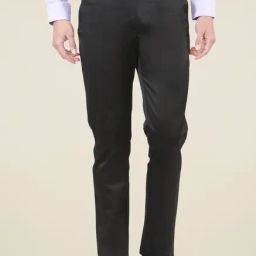 Peter England Black Slim Fit Flat Front Trousers-image-42