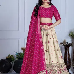 JULEE Floral Printed Ready to Wear Art Silk Lehenga & Unstitched Blouse With Dupatta-picture-2