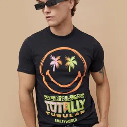 SmileyWorld Men Typography Printed Round Neck Cotton T-shirt-image-74