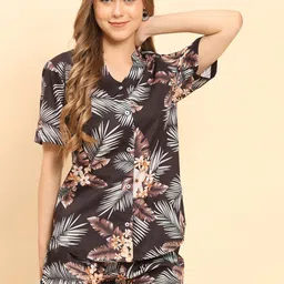Enciger Tropical Printed Mandarin Collar Shirt With Shorts Co-Ords-image-93
