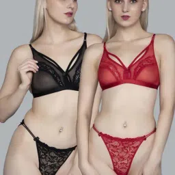 FIMS: Fashion is my Style Black & Red Lace Work Lingerie Set - Pack Of 2-image-75
