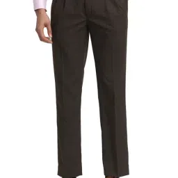 Raymond Brown Slim Fit Check Pleated Trousers-image-78