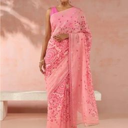 Taneira Pink Cotton Silk Printed Saree With Unstitched Blouse-picture-13