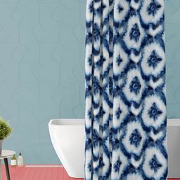 ArtzFolio White & Blue Ethnic Motifs Printed Waterproof Shower Curtain-image-74