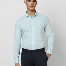 Peter England Perform Sky Blue Slim Fit Checks Shirt-picture-10