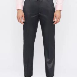 SOLEMIO Navy Slim Fit Flat Front Trousers-image-75
