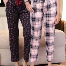 Kryptic Peach & Navy Cotton Relaxed Fit Printed Lounge Pants - Pack of 2-image-86