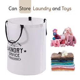 Kuber Industries 2-Pcs White & Black Printed Foldable Cloth Basket With Handle image 2