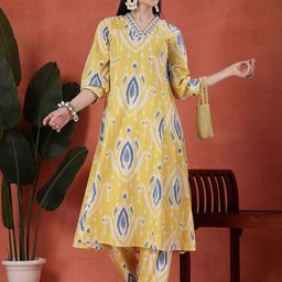 Sangria Printed Pure Cotton A-Line Kurta & Trousers-19