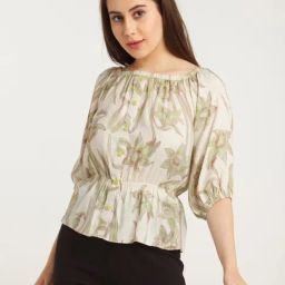 Zink London Off White Floral Print Top-image-13